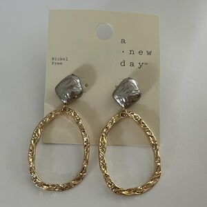 A New Day Textured Gold and Silver Faux Pearl Dangle Hoop Earrings